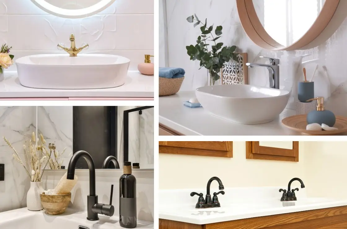 The Guide to Sink Faucet Styles for Your Bathroom Remodel - four different styles of bathroom sink faucets